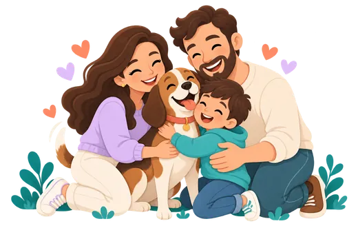 Familia reencontrando a su perro